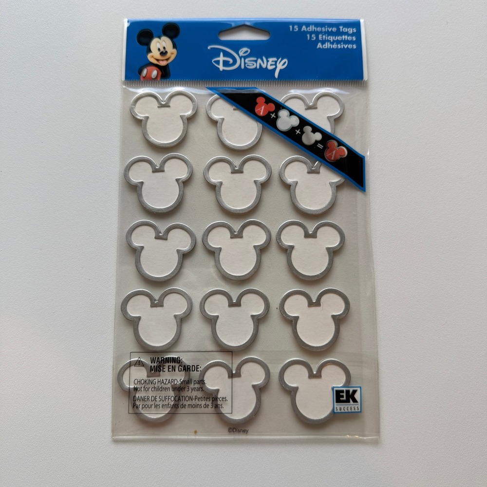 Disney Mickey Mouse Adhesive Tags 15 Count EK Success DATM001 Silver White NEW
